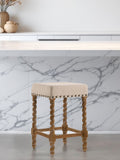 24" Cream And Natural Faux Leather And Solid Wood Backless Counter Height Bar Chair
