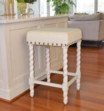 24" Cream And White Fabric And Solid Wood Backless Counter Height Bar Chair