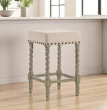 24" Cream And Gray Fabric And Solid Wood Backless Counter Height Bar Chair
