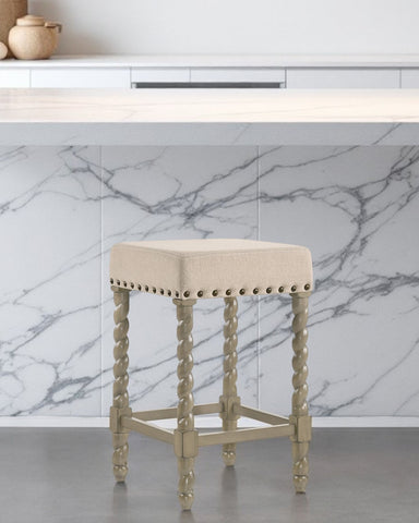 24" Cream And Gray Solid Wood Backless Counter Height Bar Chair