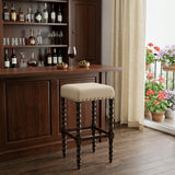 30" Cream And Espresso Fabric And Solid Wood Backless Bar Height Bar Chair