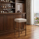 30" Cream And Natural Fabric And Solid Wood Backless Bar Height Bar Chair