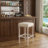 30" Cream And Vanilla Fabric And Solid Wood Backless Bar Height Bar Chair
