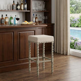 30" Cream And Gray Fabric And Solid Wood Backless Bar Height Bar Chair