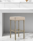30" Cream And Gray Solid Wood Backless Bar Height Bar Chair