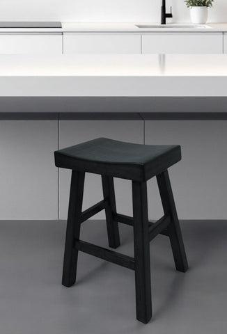 25" Black Solid Wood Backless Counter Height Bar Chair