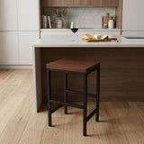 24" Chestnut And Black Solid Wood And Steel Backless Counter Height Bar Chair