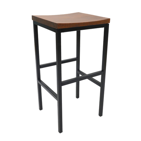 30" Chestnut And Black Steel Swivel Backless Bar Height Bar Chair