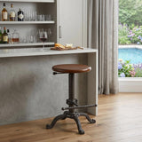 Chestnut And Gray Solid Wood And Steel Backless Adjustable Height Swivel Bar Chair
