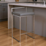31" Gray And Silver Faux Leather And Faux Leather And Solid Wood Backless Bar Height Bar Chair