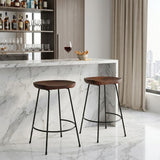 Set of Two 25" Chestnut And Black Solid Wood And Steel Backless Counter Height Bar Chairs