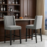 Set of Two 42" Charcoal And Espresso Fabric And Solid Wood Bar Chairs