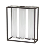 9" Clear And Brown Cylinder Metal Table Vase