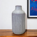 12" White and Brown Ribbed Cylinder Terracotta Table Vase