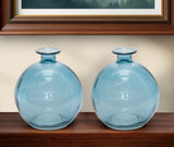 Set of Two Blue Glass Round Table Vase