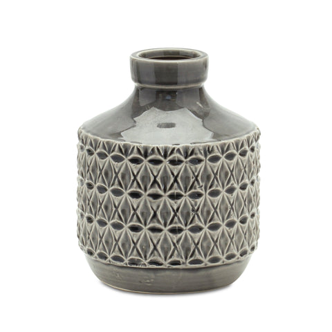 8" Gray Geometric Bud Terracotta Table Vase