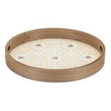 Set of Two Yellow Round Solid Wood Serving Tray With Handles