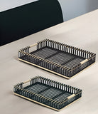 Set of Two Black Rectangular Solid Wood Serving Tray With Handles