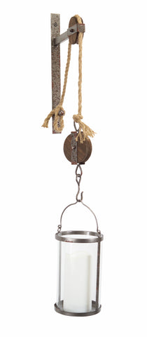 32" Silver Metal And Glass Wall Sconce Candle Holder