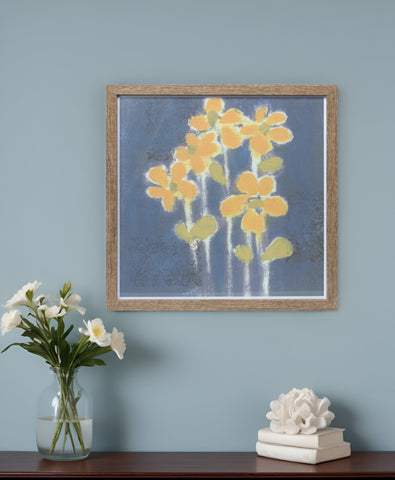 15" X 15" Blue And Yellow Flower Wood Square Framed Art
