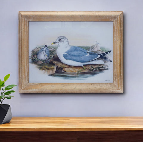 13" X 17" Natural And Blue Bird Solid Wood Framed Art