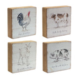 Set of Four White And Natural Farm Animals Wood Square Framed Art