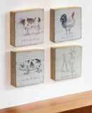 Set of Four White And Natural Farm Animals Wood Square Framed Art