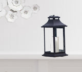 Set of Two Black Distressed Plastic Floor Lantern Candle Holders With Candle