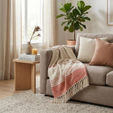 60" X 50" Red Woven Cotton Striped Throw Blanket with Fringe