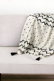 50" X 60" Black and White Woven Cotton Chevron Throw Blanket with Tassels