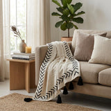 Black and White Woven Cotton Striped Throw Blanket