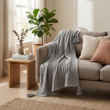 50" X 60" Gray Woven Cotton Throw Blanket with Tassels