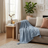 50" X 60" Blue Woven Cotton Throw Blanket with Tassels