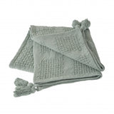 50" X 60" Green Woven Cotton Throw Blanket with Tassels