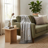 50" X 60" Gray Woven Cotton Houndstooth Throw Blanket with Pom Poms