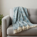50" X 60" Blue and White Woven Cotton Throw Blanket with Fringe