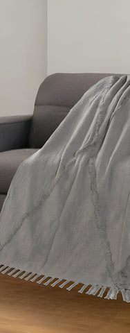 50" X 60" Gray Woven Cotton Throw Blanket with Fringe