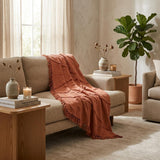 60" X 50" Orange Woven Cotton Throw Blanket with Fringe