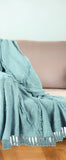60" X 50" Blue Woven Cotton Throw Blanket with Fringe
