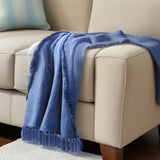 50" X 60" Blue Woven Cotton Throw Blanket with Fringe