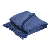 50" X 60" Blue Woven Cotton Throw Blanket with Fringe