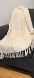 60" X 50" Beige Woven Cotton Geometric Throw Blanket with Fringe