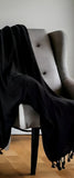 50" x 60" Black Woven Cotton Throw Blanket with Fringe