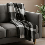Black and White Woven Cotton Checkered Throw Blanket