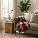 50" X 60" Red Woven Cotton Checkered Throw Blanket with Fringe