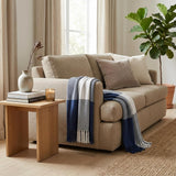 50" X 60" Blue and White Woven Cotton Checkered Throw Blanket with Fringe