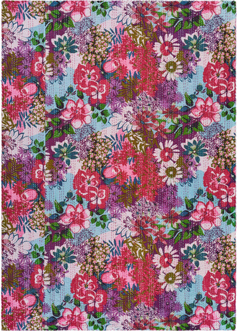 70" X 50" Purple Floral Cotton Quilted Kantha Throw Blanket with Embroidery