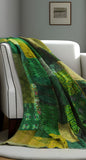 50" X 70" Green Patchwork Silk Quilted Kantha Throw Blanket with Embroidery