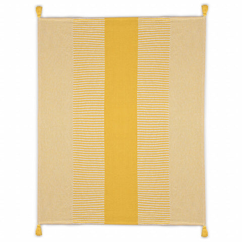 50" X 60" Yellow Woven Cotton Striped Throw Blanket with Tassels