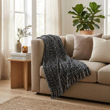 Black and Blue Woven Cotton Geometric Throw Blanket